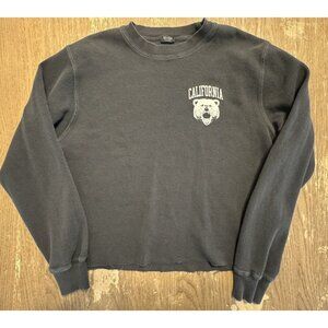 John Galt Brandy melville Bear Thick Faded Black Thermal Top Crop Raw Hem o/s